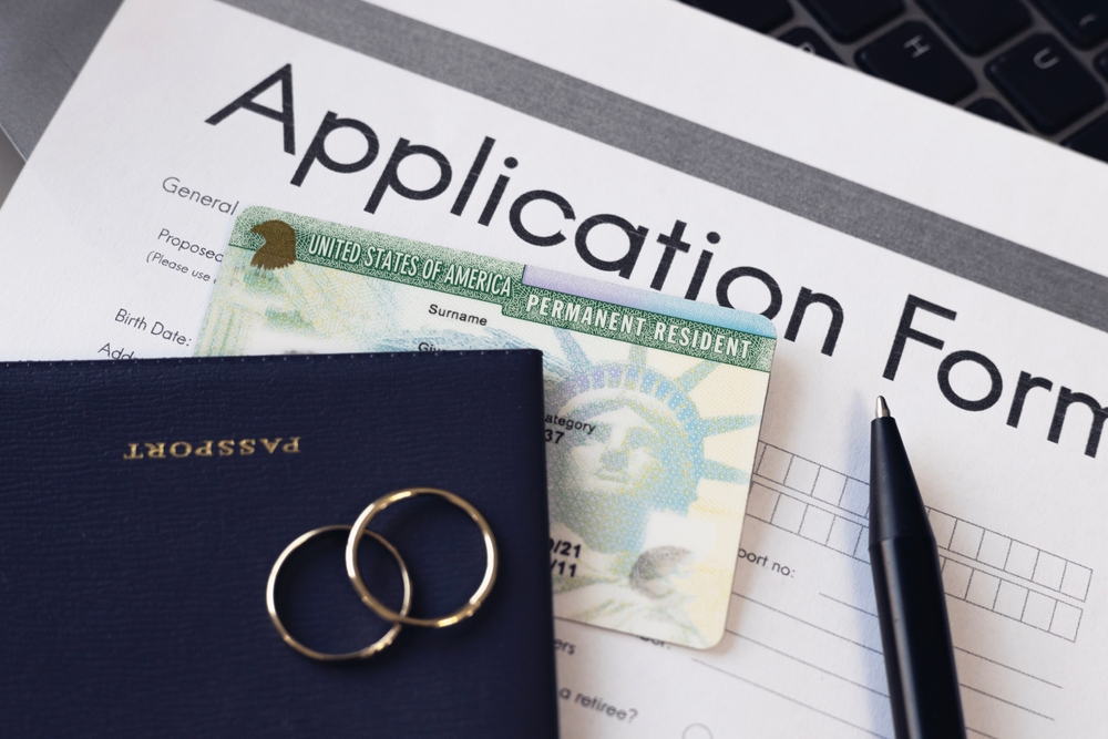 Green card application form and passport for marriage. Application to register permanent residence